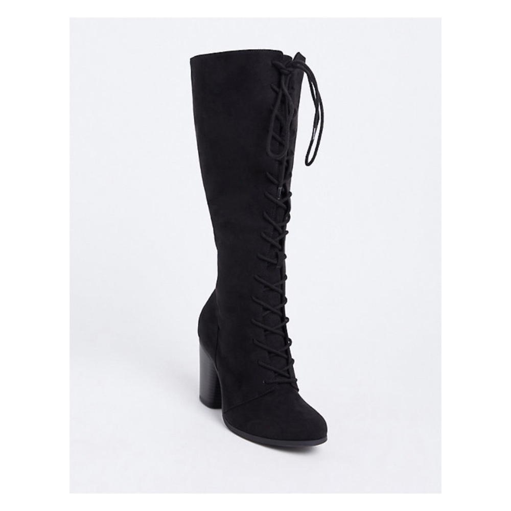Black Lace Up Heeled Boots (WIDE CALF)